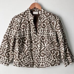 Chicos Lightweight Cotton Crop Jacket Open Front Bronze / Tan / Beige